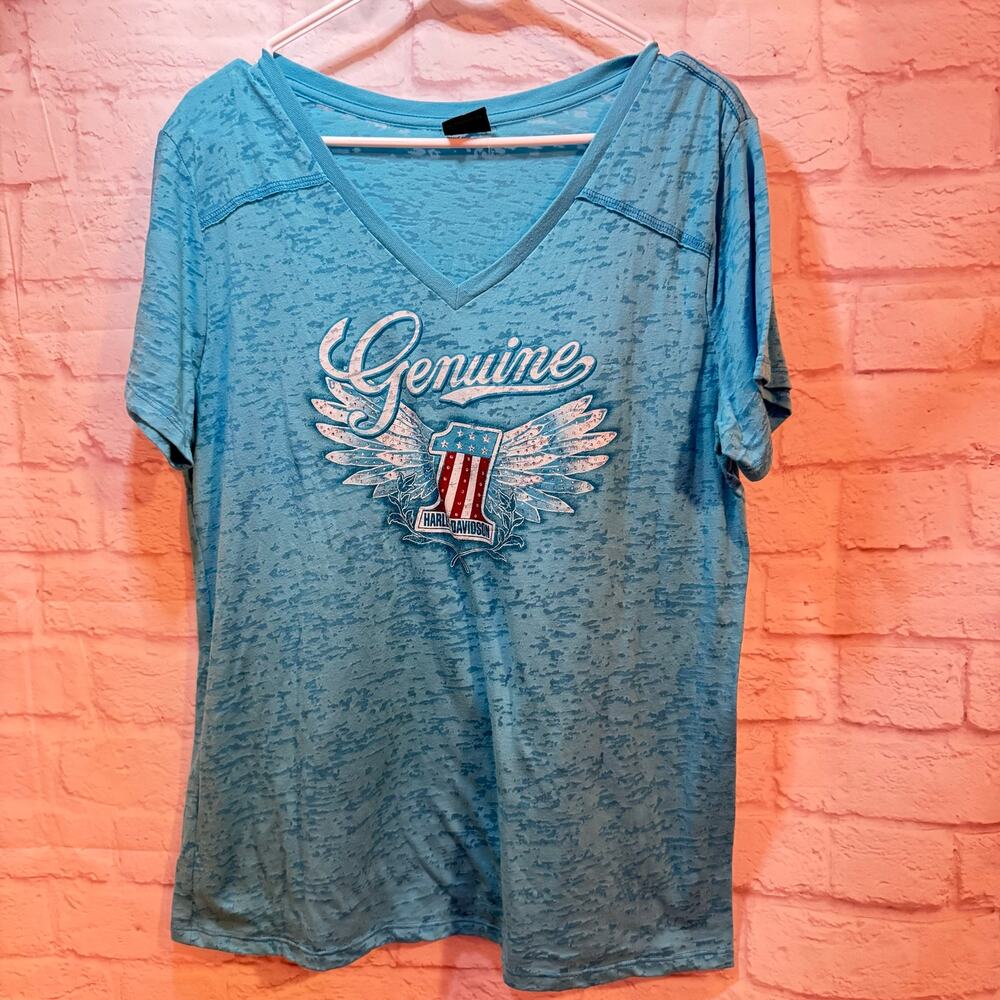 Harley Davidson teal blue women’s t-shirt Prescott AZ 27” length L/XL #Harley